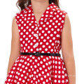 Grace Karin Mädchen Sommerkleid Kinder Vintage 50&#39;s Kleid Retro Vintage Sleeveless Revers Kragen Red Polka Dots Kleid CL009000-3